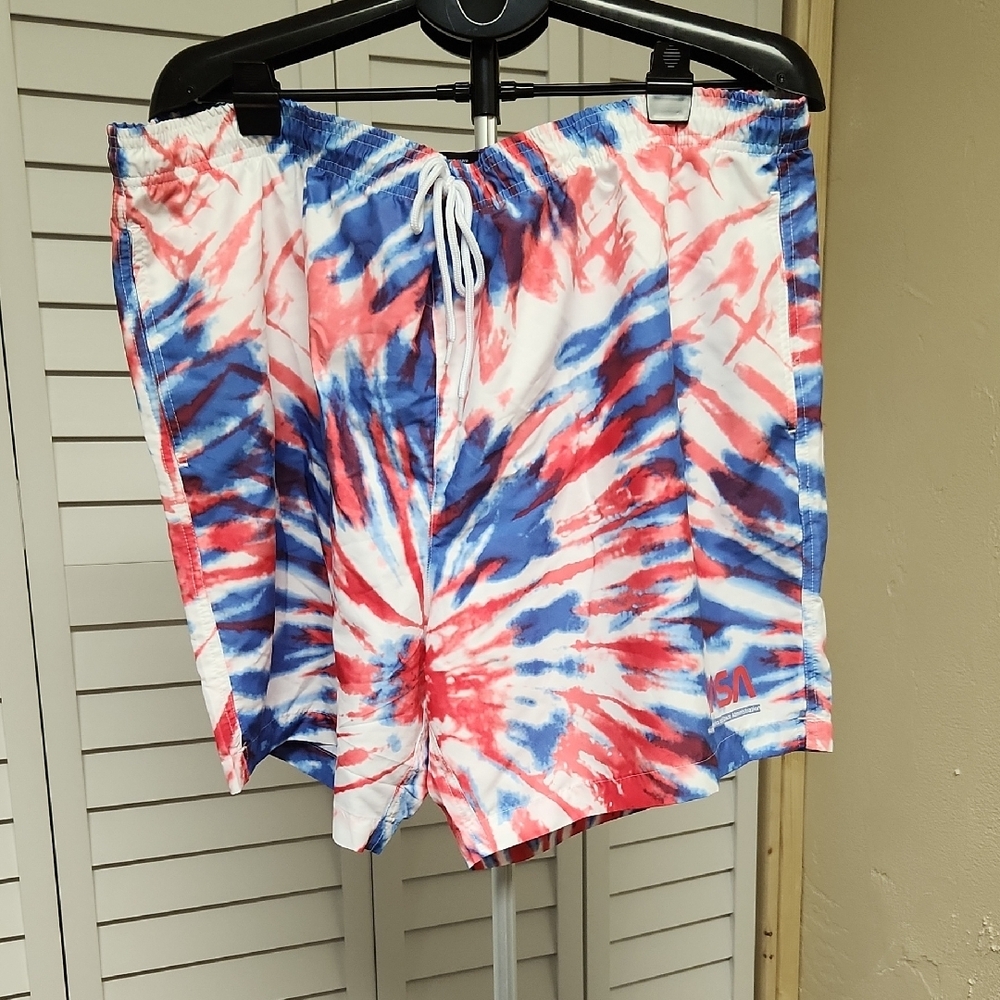 Men's Tie-Dye Shorts - Red, Blue, and White